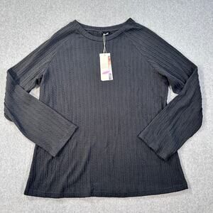 Dokotoo Black Ribbed Cable Knit Sweater Top Womens 2XL Long Sleeve Crew Neck New